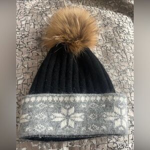 Love Moschino Black Knit Wool  Beanie with Fur Pom